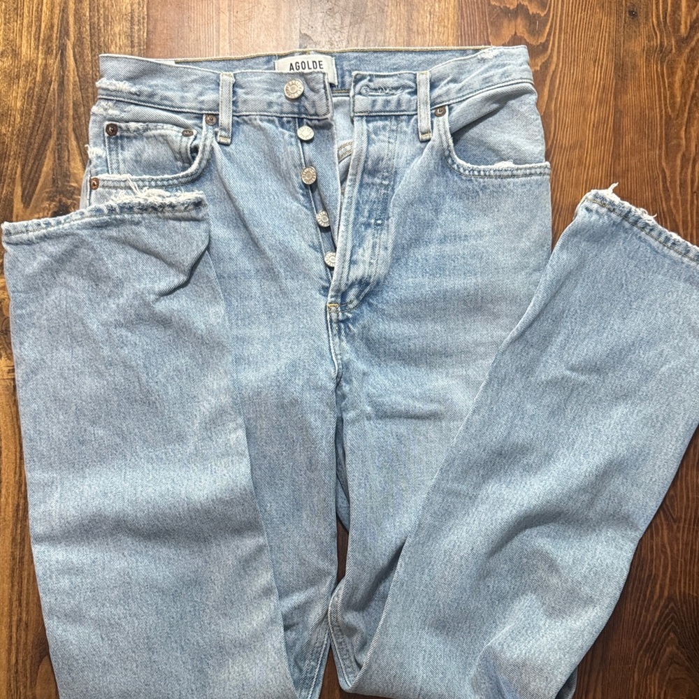 Agolde Denim Button-Fly Jeans in Light Blue